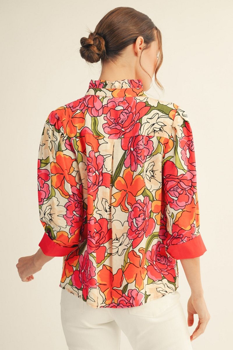 Macy 3/4 Sleeve Button Down Floral Top