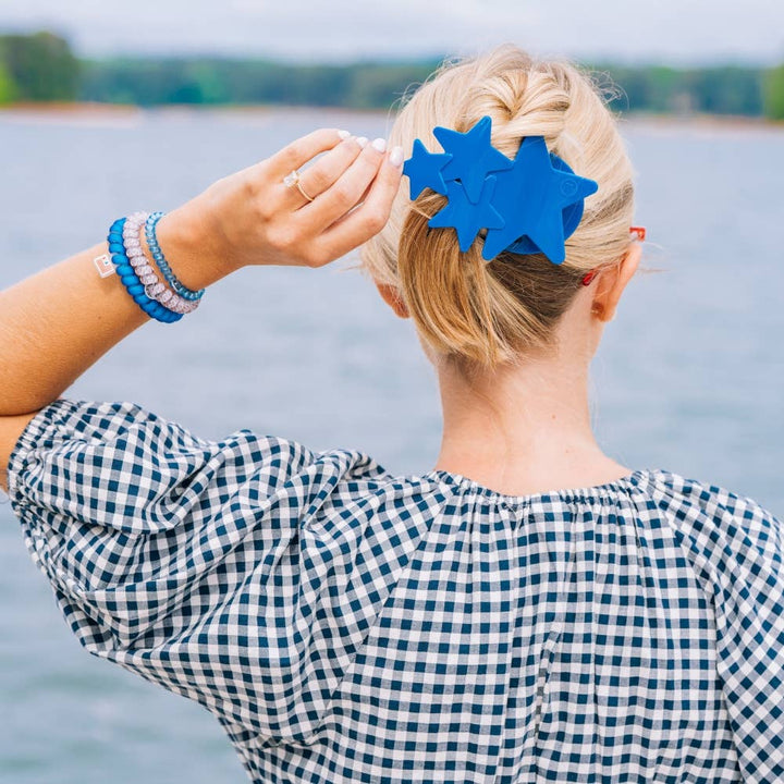 TELETIES Shooting Star Flat Hair Clip – Red & Blue | Lay Flat Design