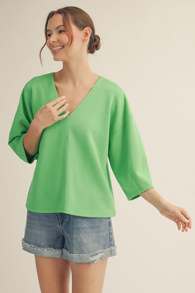 Drop Shoulder V-Neck Luxe Knit Top