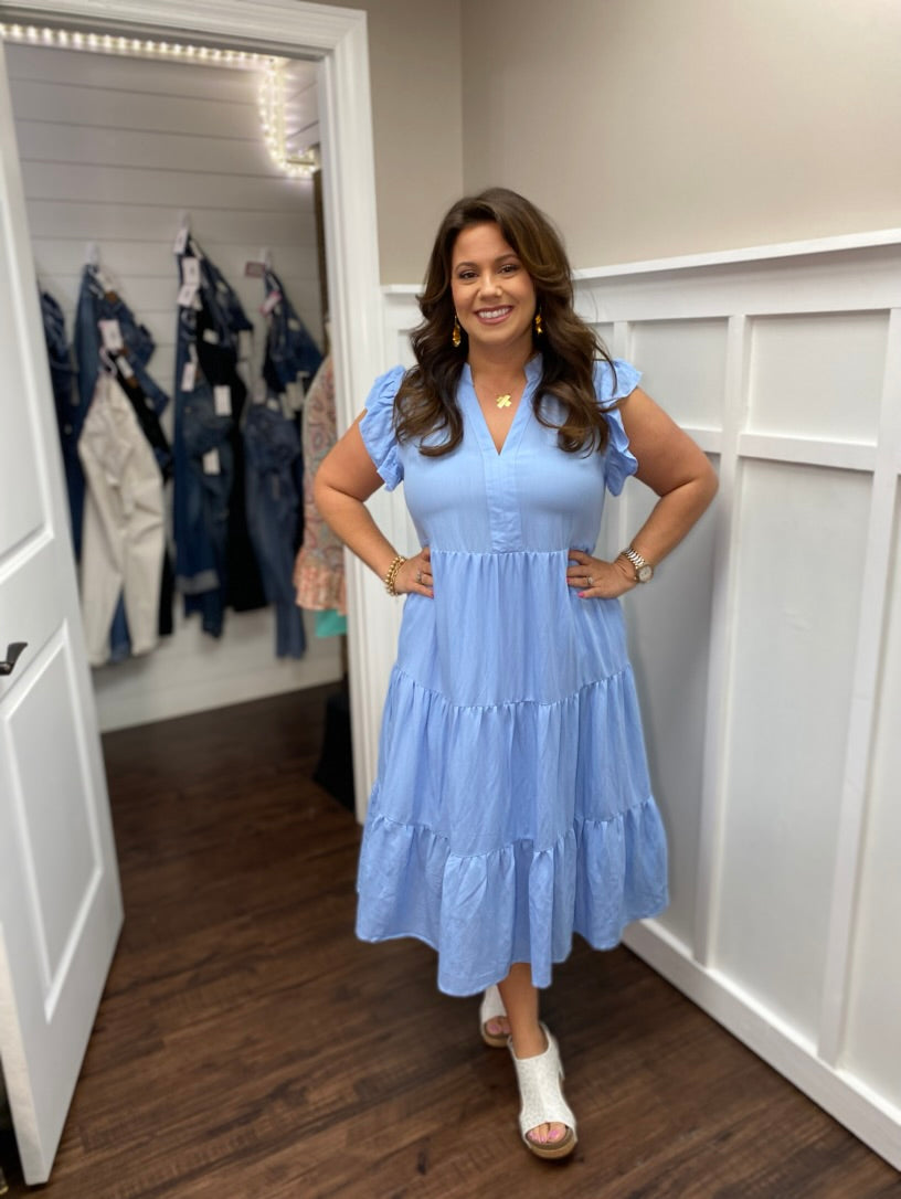Belle Flutter Sleeve Midi Dress