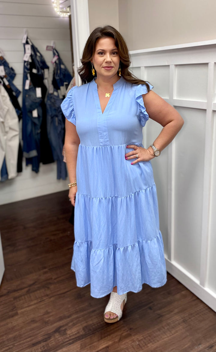 Belle Flutter Sleeve Midi Dress