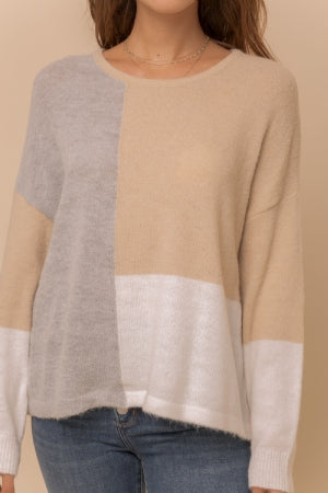 Color Block Loose Fit Sweater Top
