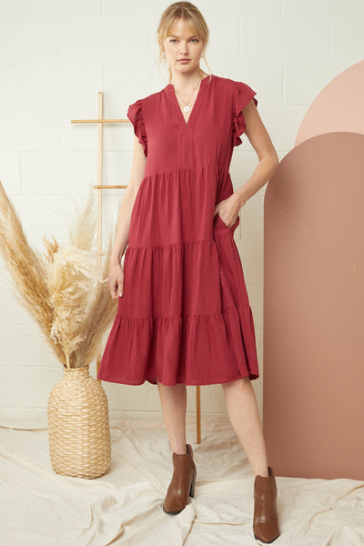 Belle Flutter Sleeve Midi Dress