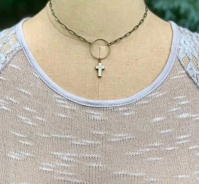 Lily Cross Bronze Necklace