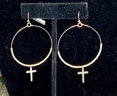 Circle with Beads and Dangling Cross Earring