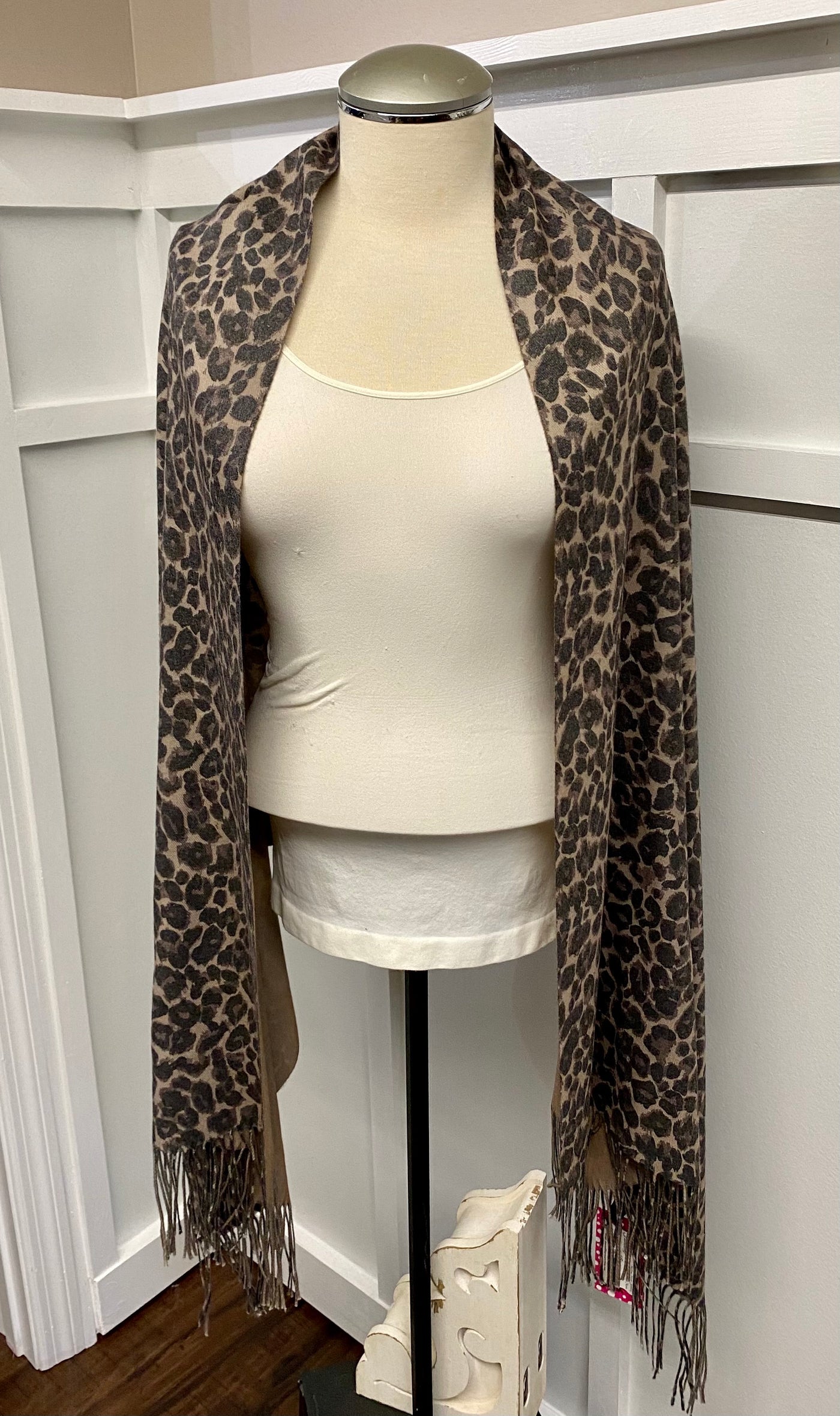 Beautiful Leopard Fringe Scarf Poncho