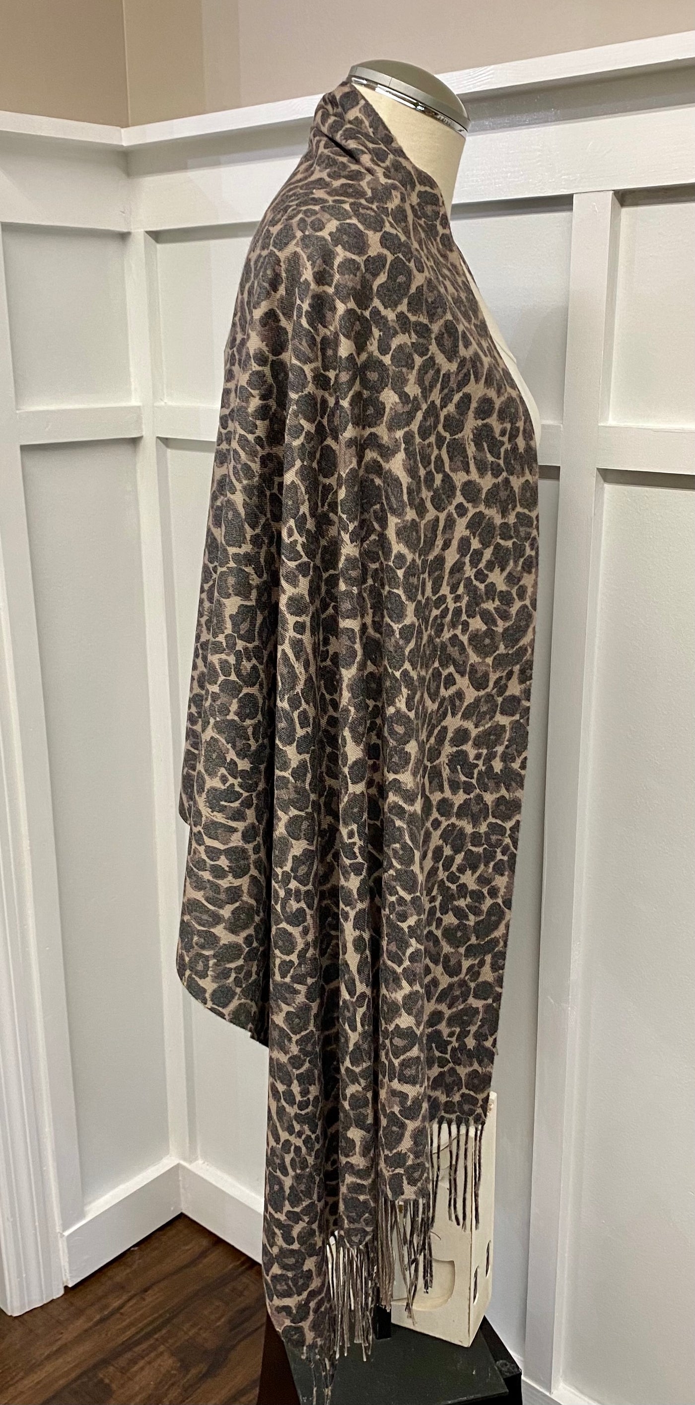 Beautiful Leopard Fringe Scarf Poncho