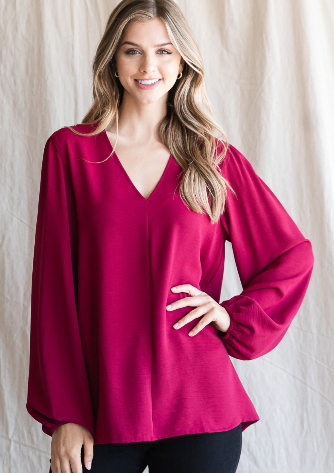 Stacy Long Sleeve V Neck Top