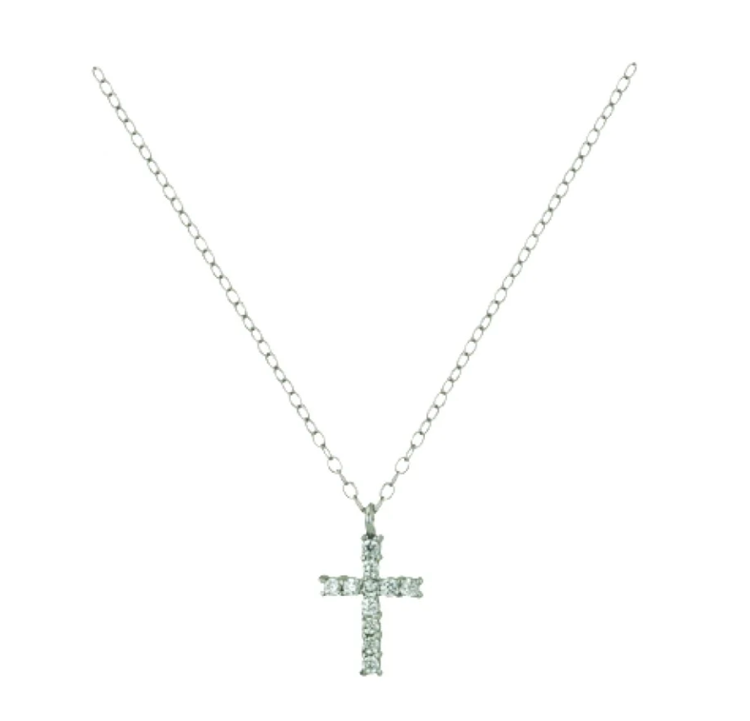 Dainty Sterling Silver CZ Cross Necklace