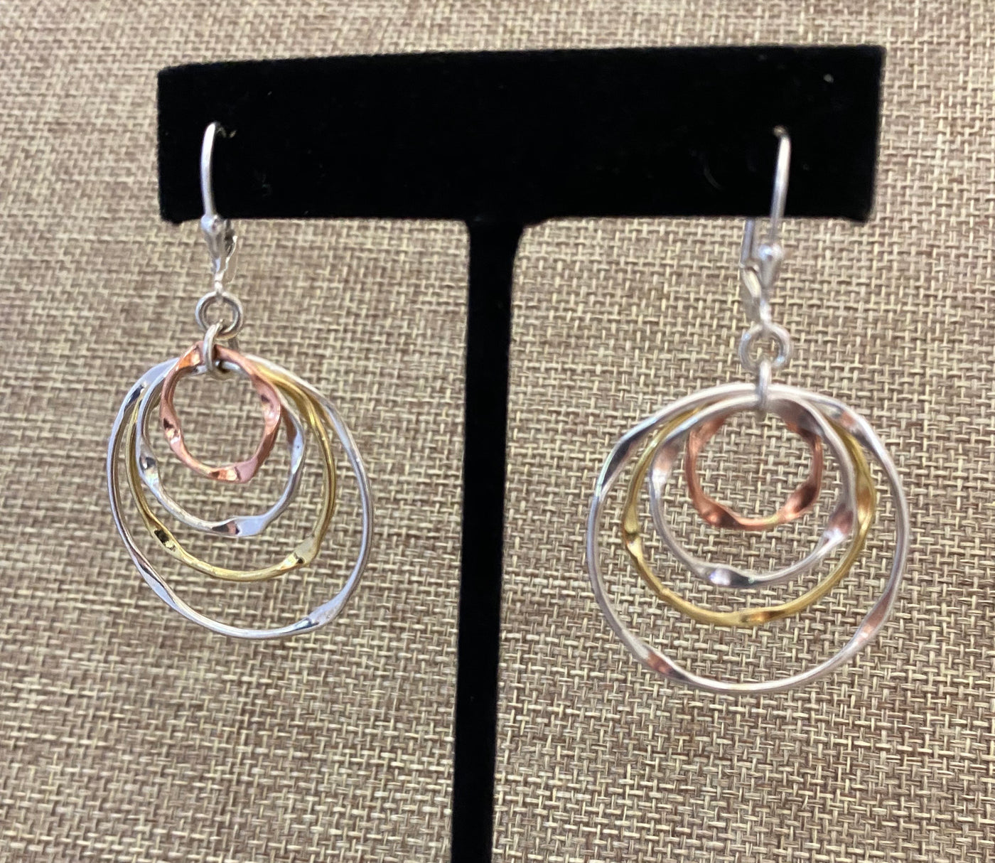 Tri-Color Triple Layered Sterling Silver Hoop Earrings