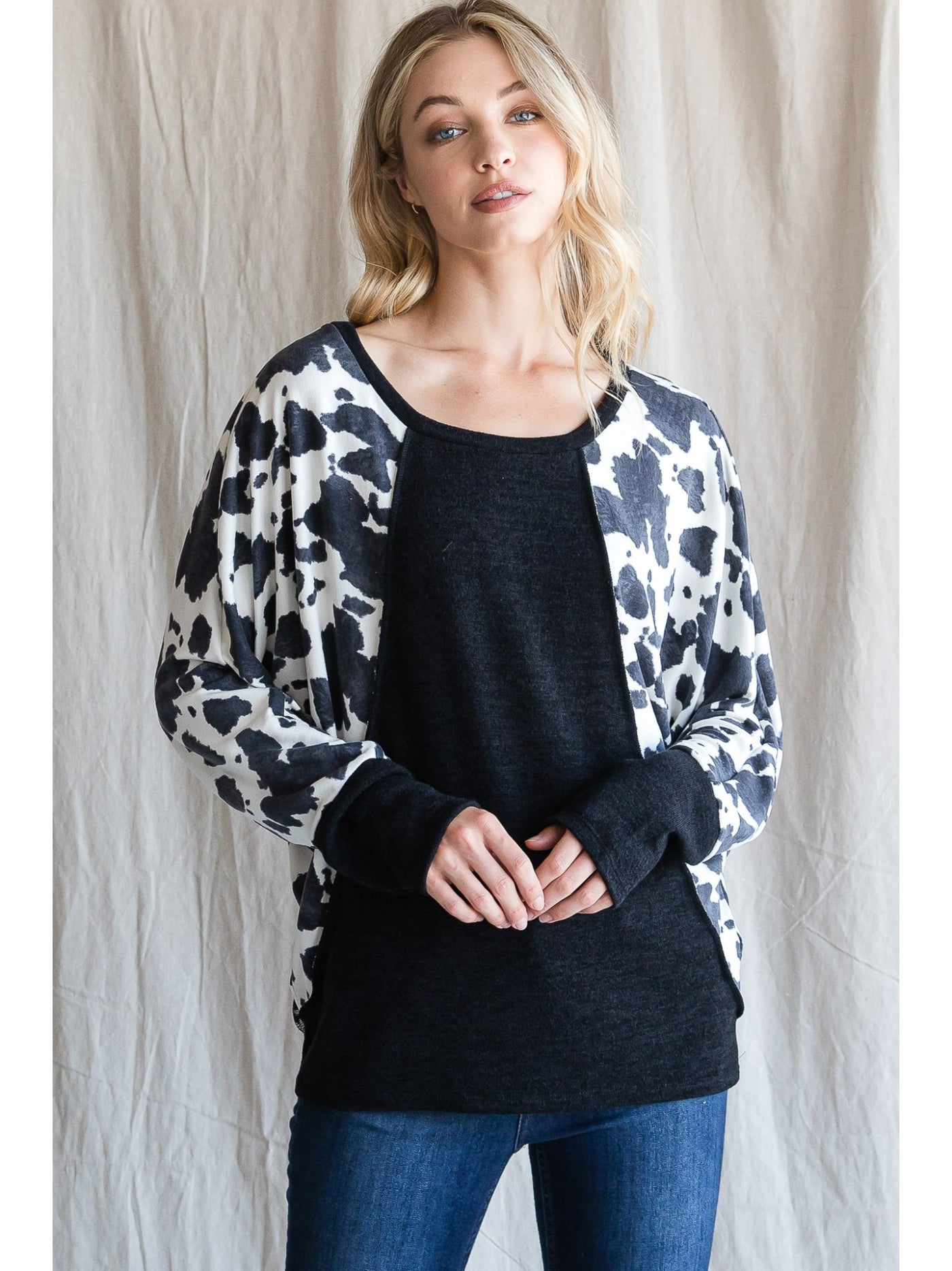 Rae Cow Print Long Sleeve Top