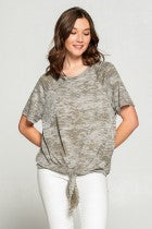 French Terry Round Neck Front Tie Top