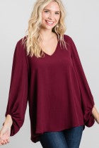 V Neck Bubble Sleeve Top